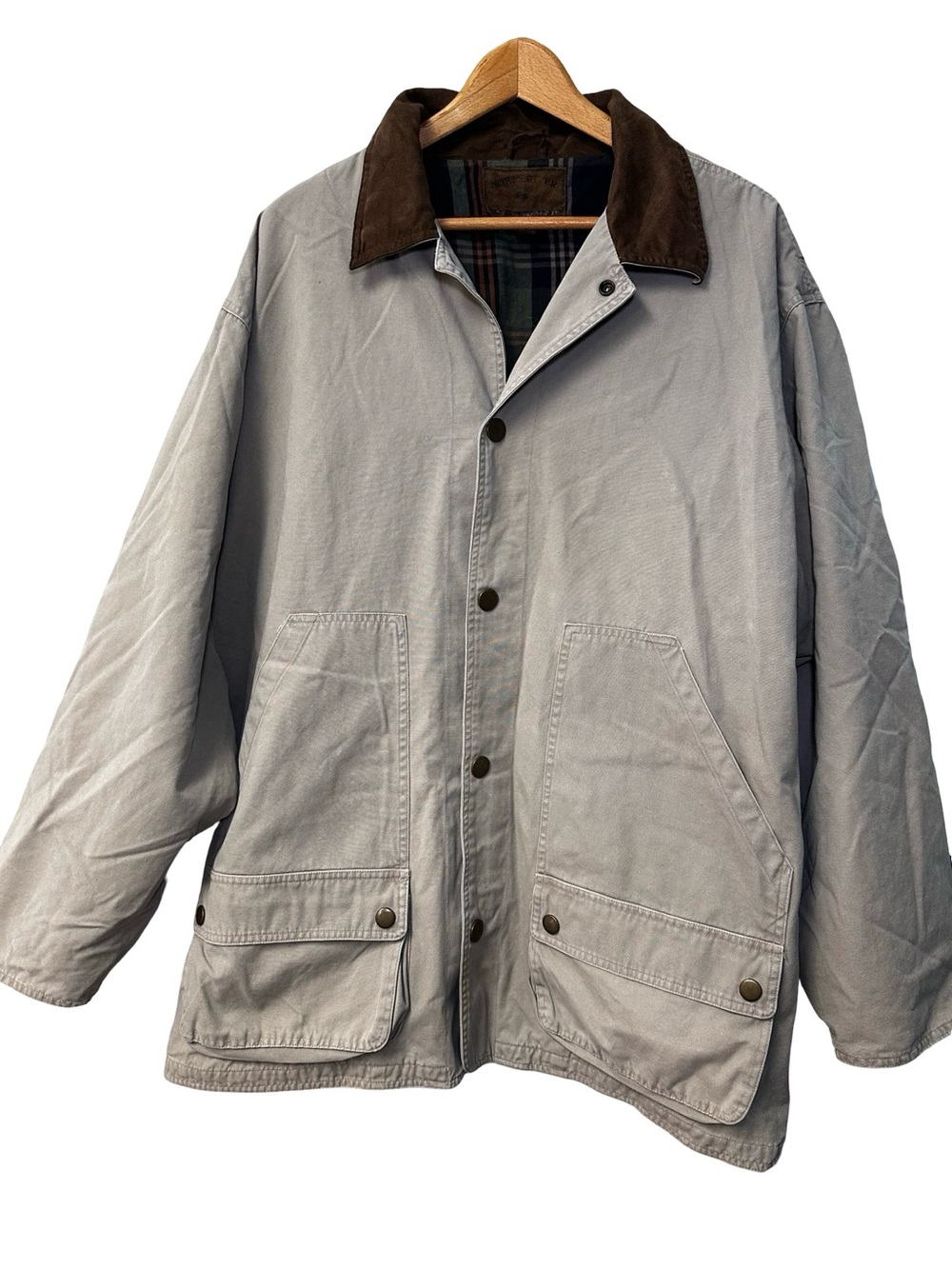 North River Outfitters Barn Coat XL Gray Canvas Plaid Lined Corduroy Collar